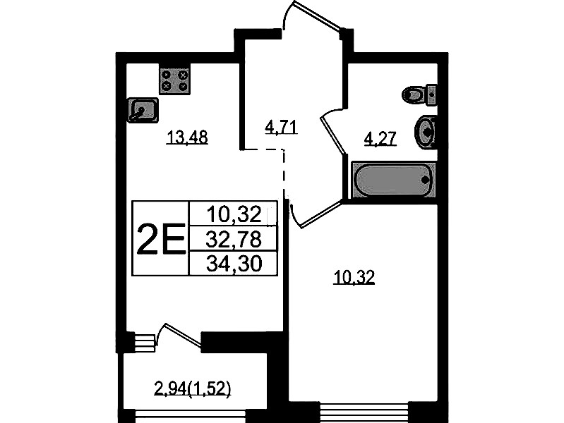 1-комнатная квартира 34.3 м², 2/15 эт., ЖК «Южная Нева»